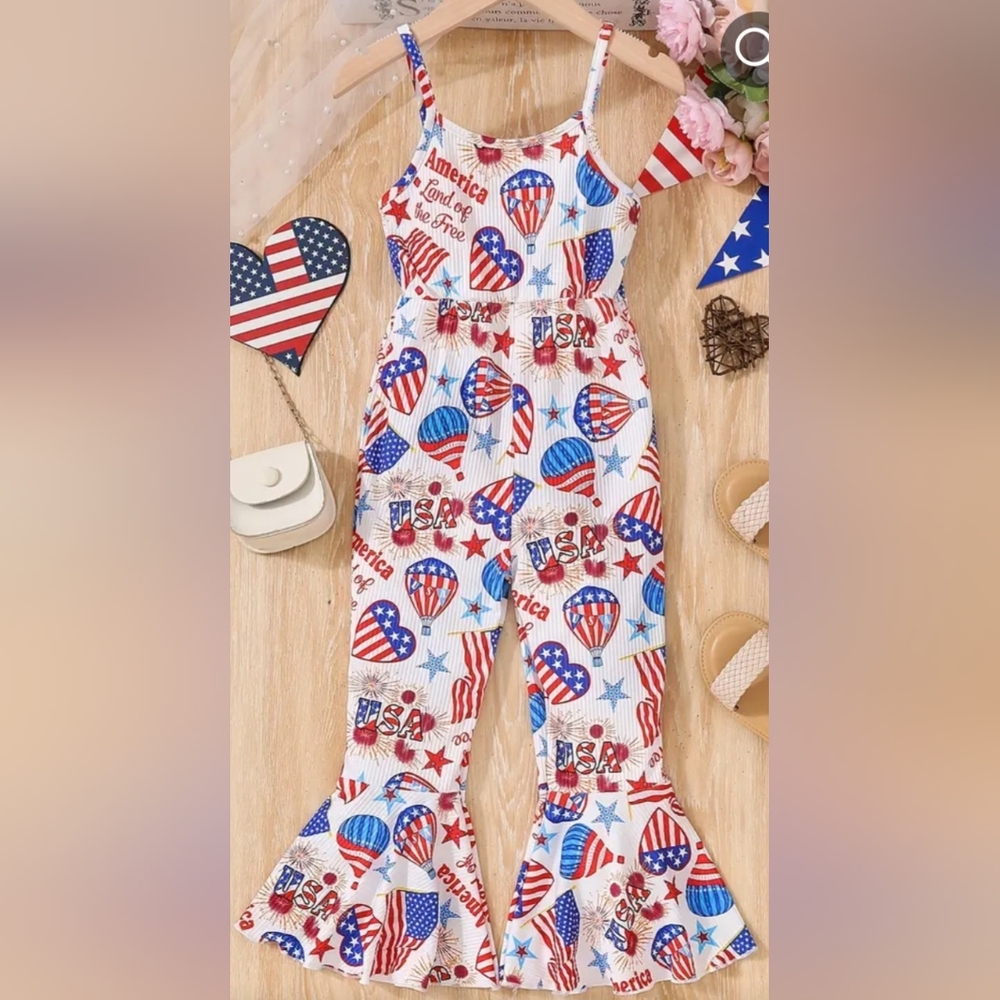 Patriotic Girls Jumpsuite with USA Print NEW